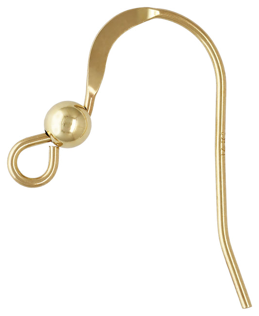 14K Yellow Gold Hammered Ear Wire with Beads